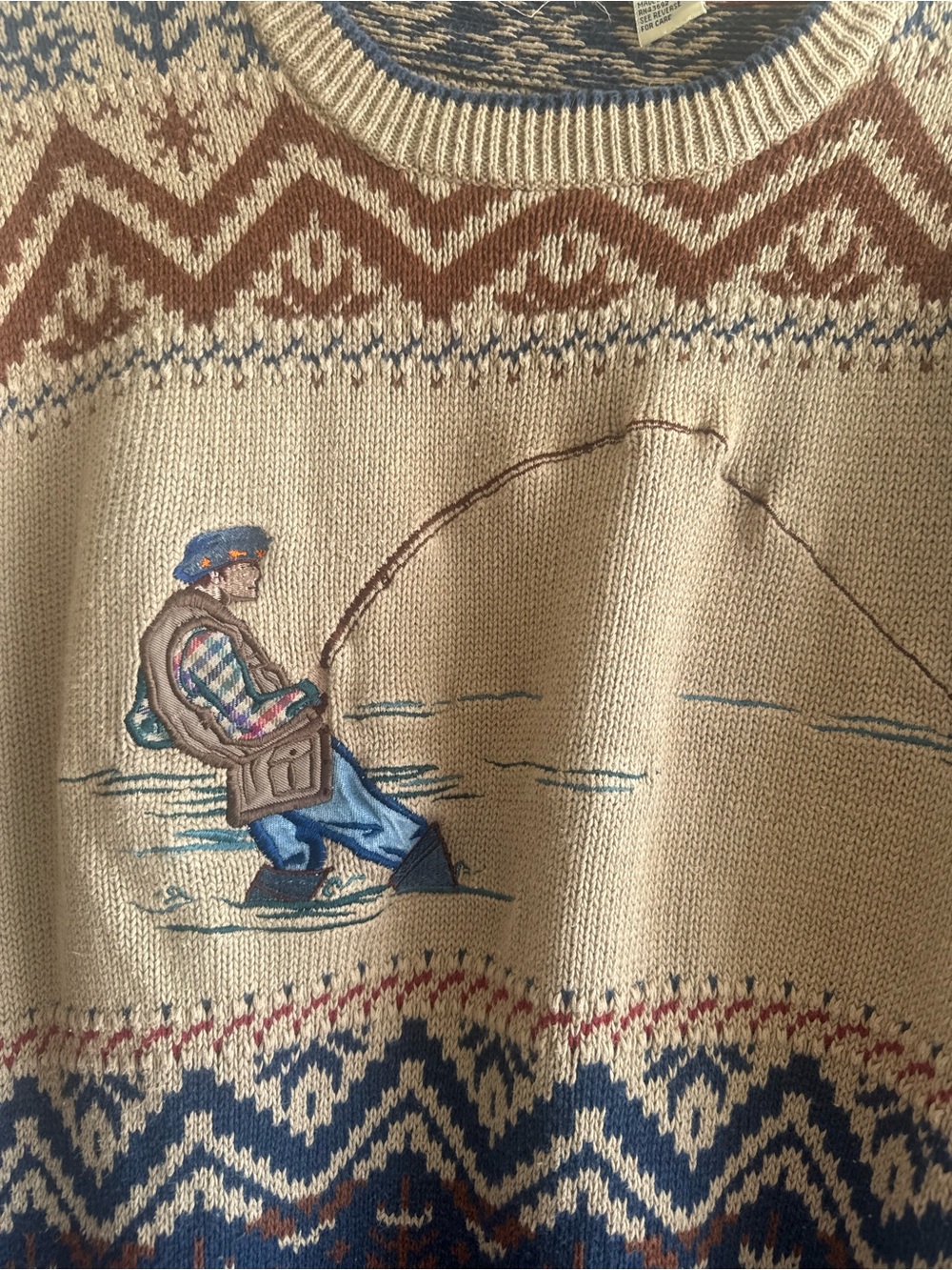 Vintage 1980’s Fishing Sweater Oversized L - Picture 3 of 4